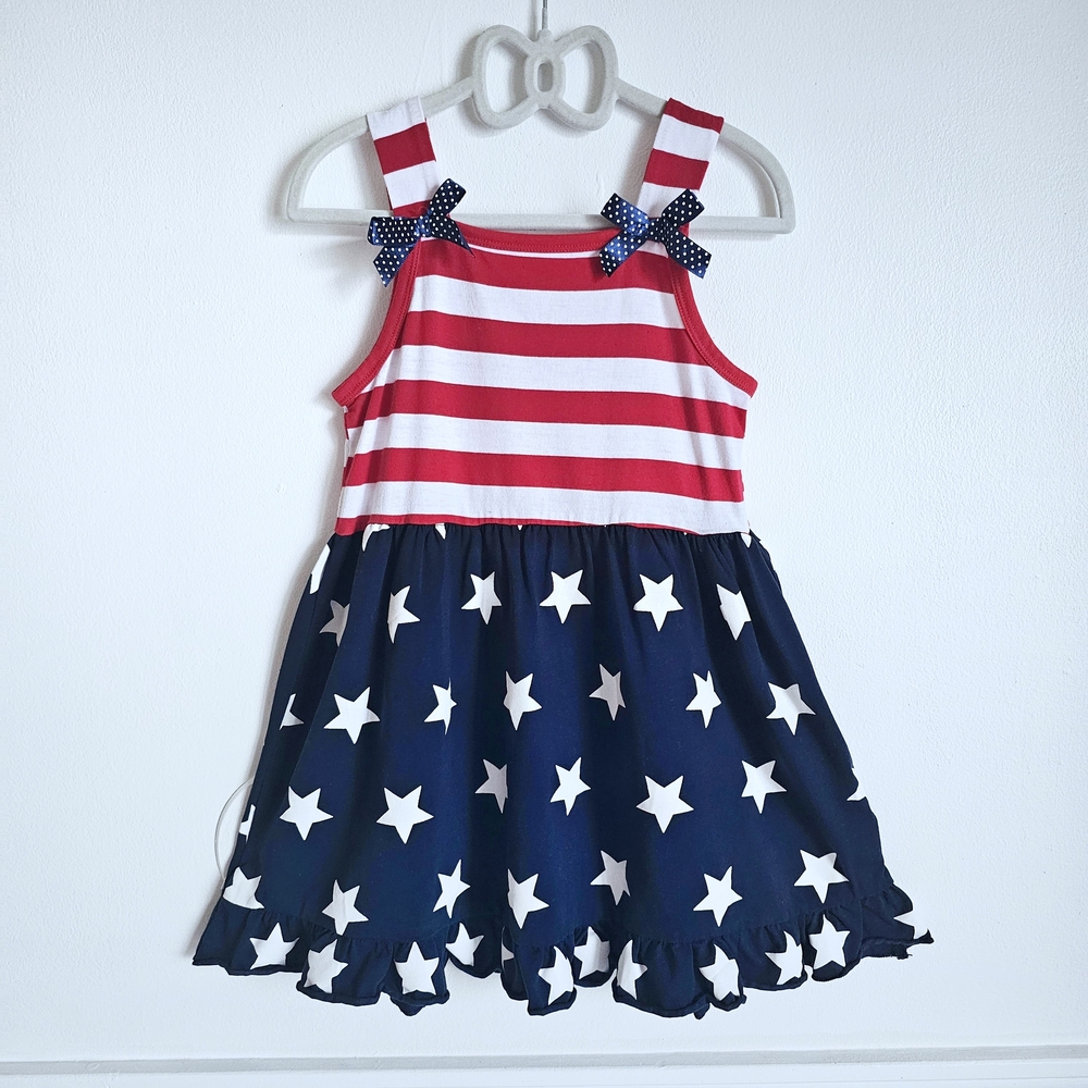 Patriotic Striped and Starred Girls Dress